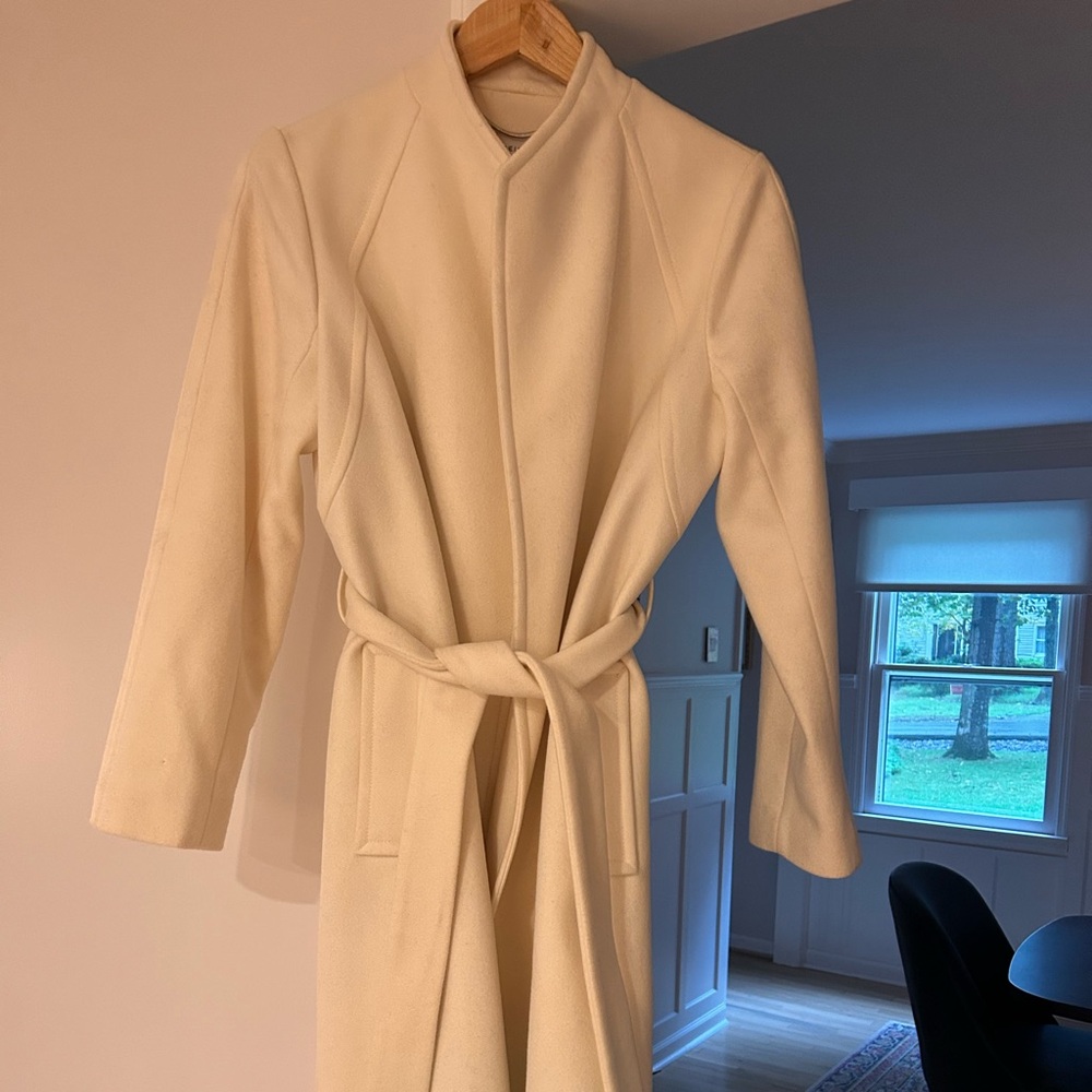 Reiss Winter White Wool Long Wrap Coat